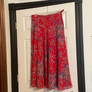 Red floral print skirt
